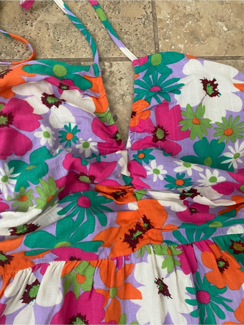 Day+Moon Retro Floral Halter Ruched Bodice Coquette Flowy Mini Feminine Dress S - Picture 8 of 14